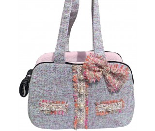 Tweed Pink and Pearl button bag