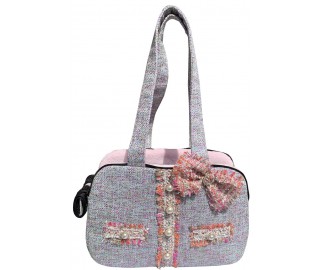 Tweed Pink and Pearl button bag