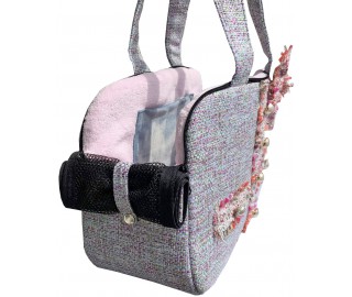 Tweed Pink and Pearl button bag